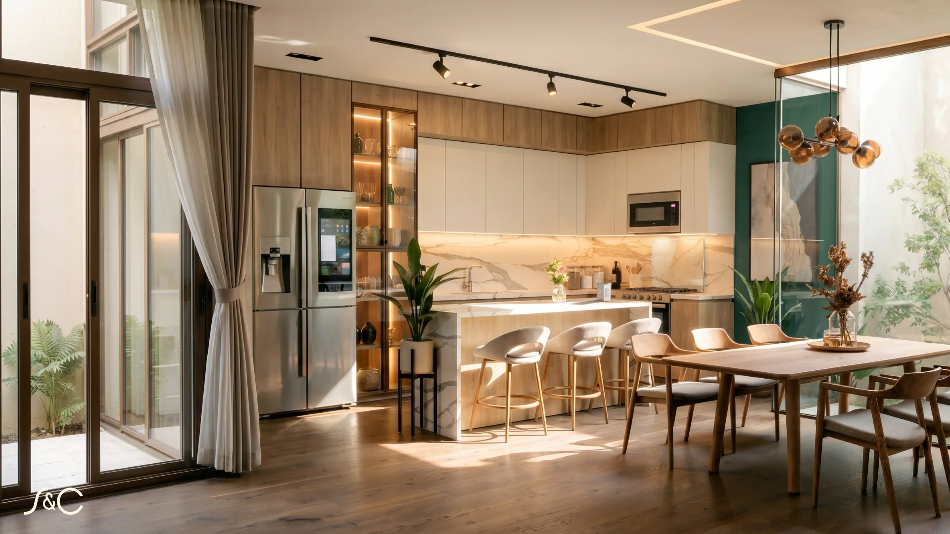 Cocina y comedor de Casa Jardín Dorado